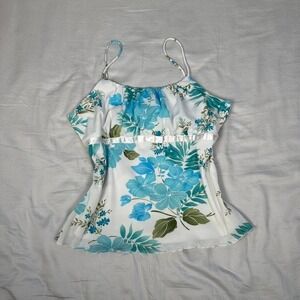 Vintage y2k Studio Y white & blue floral mesh fairy babydoll tank top